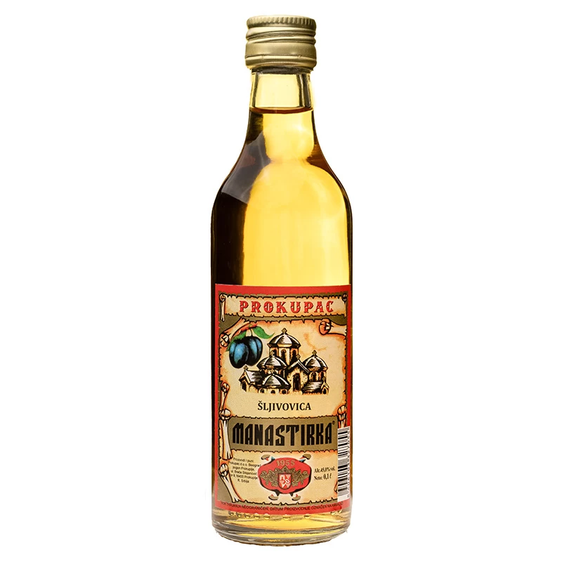 Manastirka Rakija Šljivovica Prepečenica Prokupac 0.01L u paketu od 25 flašica