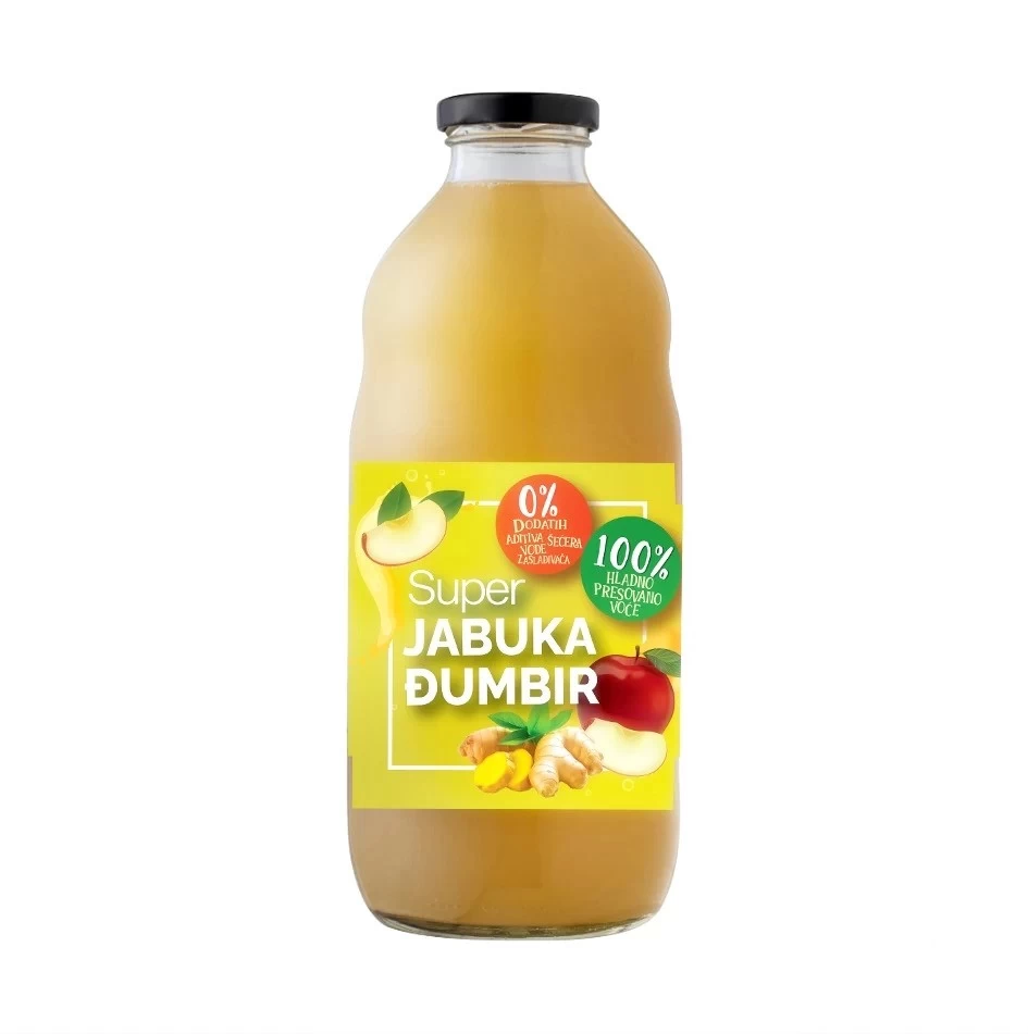 Super Jabuka Djumbir Cedjeni Sok 100% 1L u staklenoj flaši u pakovanju od 6 flaša