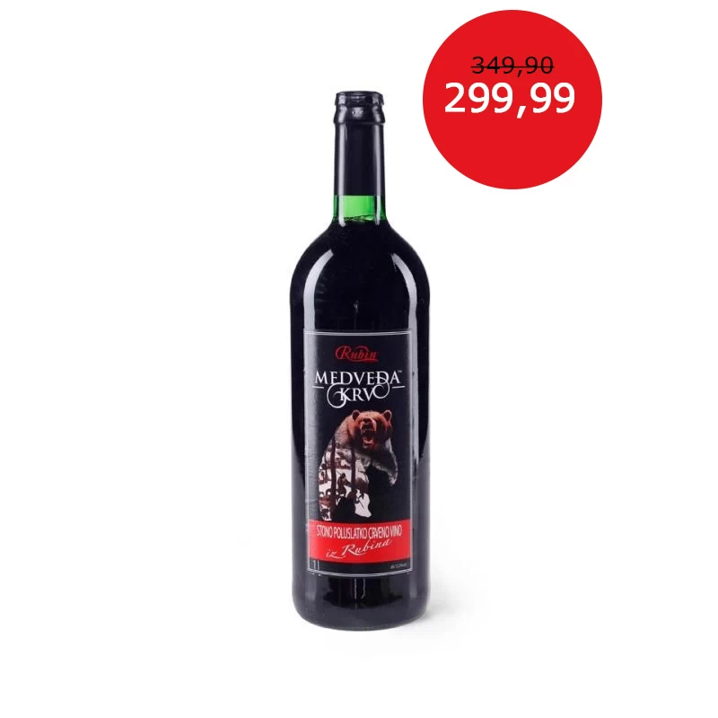 Vino Medveđa Krv Rubin - Stono Poluslatko Crveno Vino 1L
